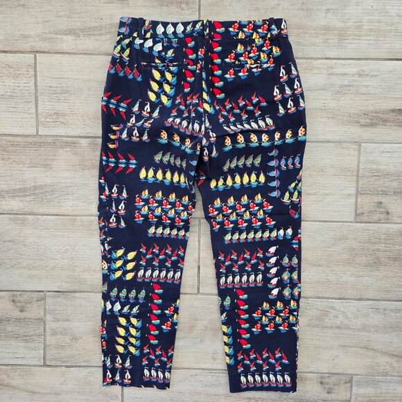 J. Crew Collection Cafe Regatta Canvas Sailboat Pattern Capri Pants Nautical 0 - Picture 3 of 8